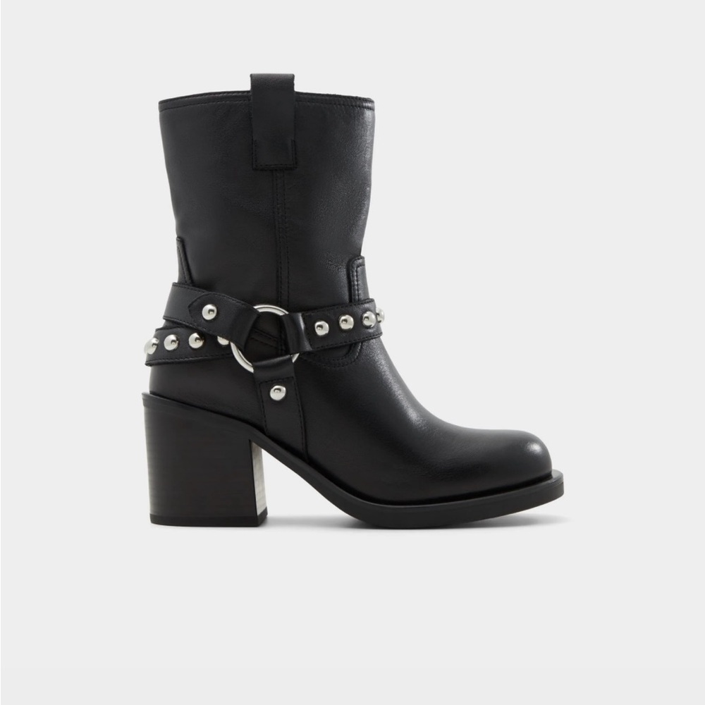 Aldo Black Moto Boots with Silver Accents